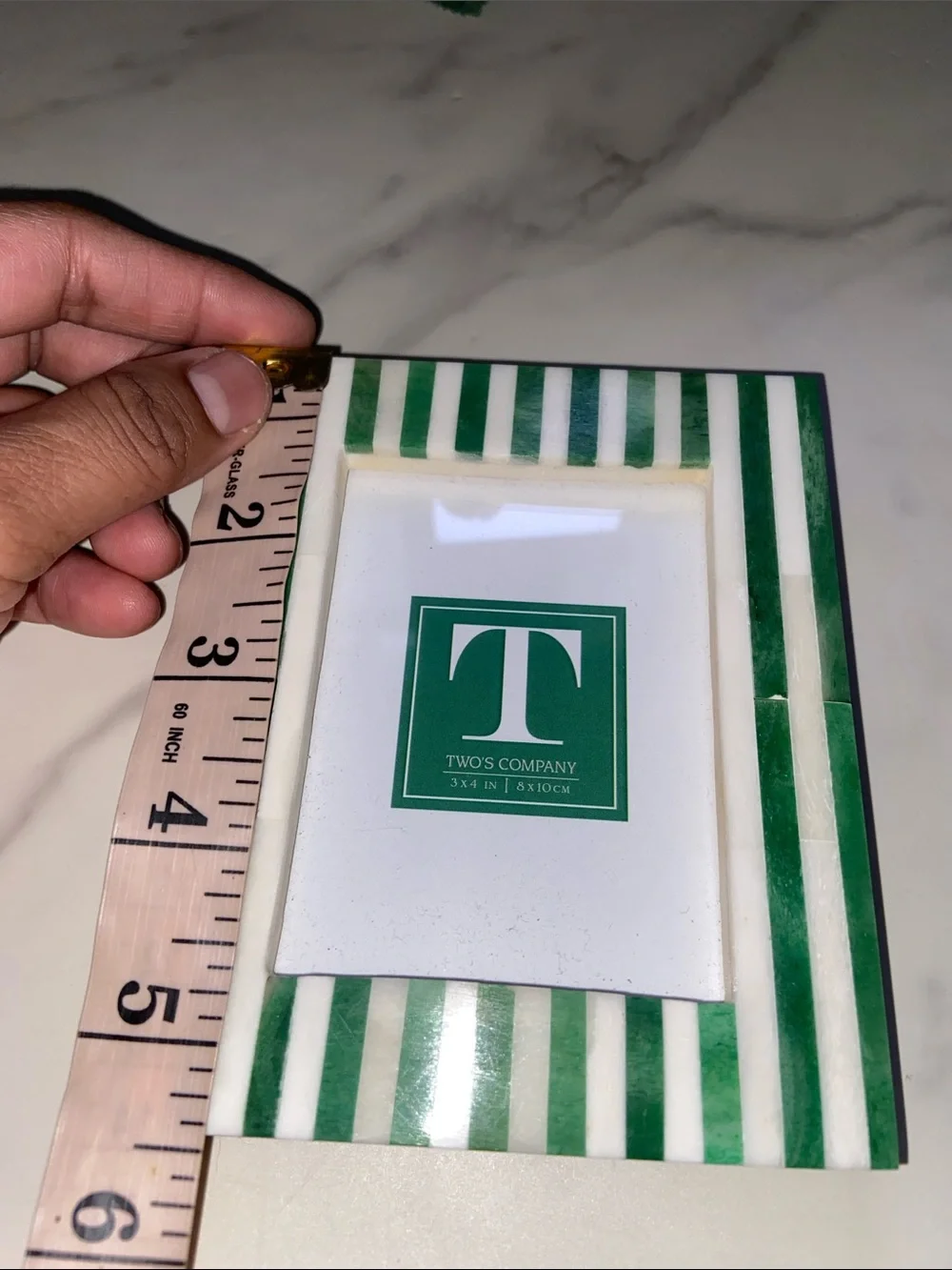 Two's Company Celebration Stripe Emerald and White Striped 3x4 Mini Photo Frame
